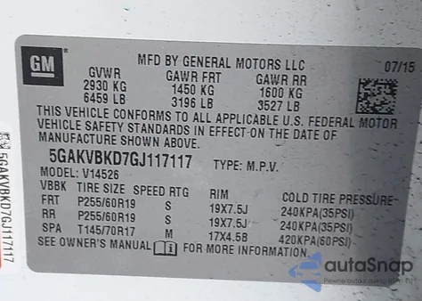 2016 Buick Enclave Leather z USA, uszkodzony, nr VIN 5GAKVBKD7GJ117117